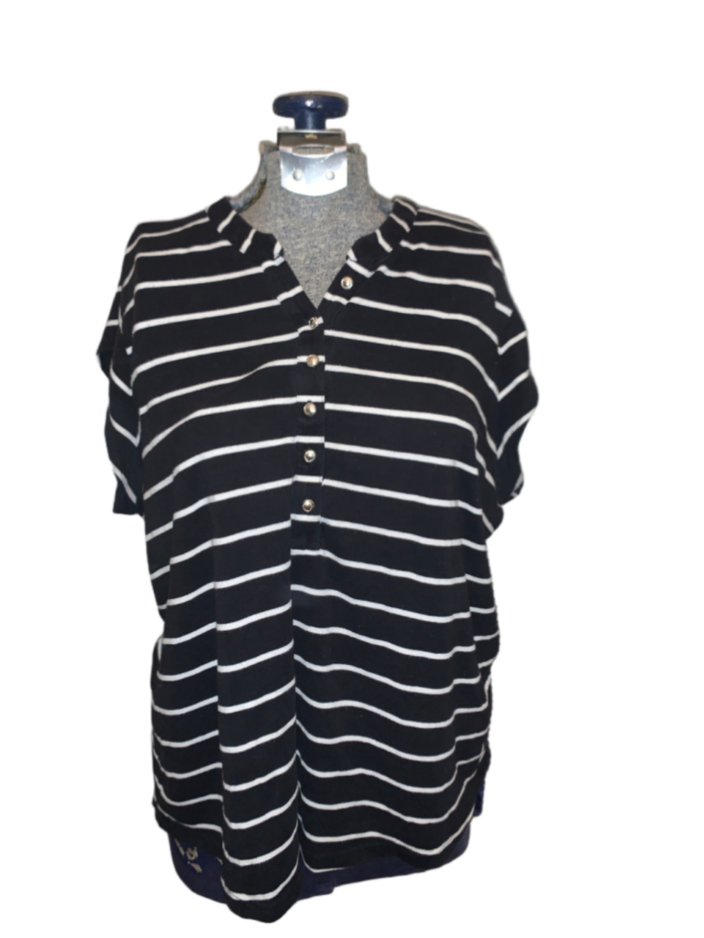 Women's Calvin Klein Striped Button Down Shirt Black White XL